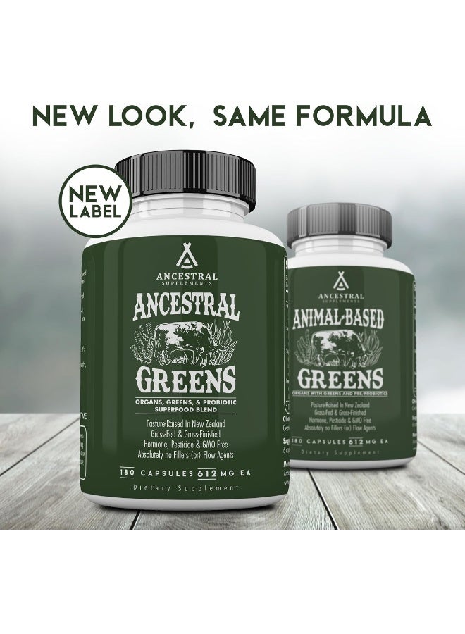 Ancestral Supplements Greens Powder Capsules, Organic Superfood Greens & Reds Blend with Spirulina, Chlorella, Grass Fed Beef Organs, and Probiotics for Gut Health, Non GMO, 615mg Each, 180 Count - Image 3