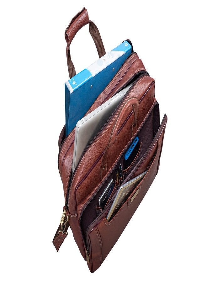 BRAND LEATHER Genuine Leather 16 Inch Laptop Messenger Bag For Business|Travell|Meeting|Office (TAN) - Image 4