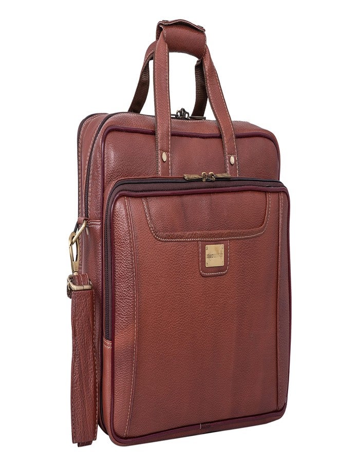 BRAND LEATHER Genuine Leather 16 Inch Laptop Messenger Bag For Business|Travell|Meeting|Office (TAN) - Image 1