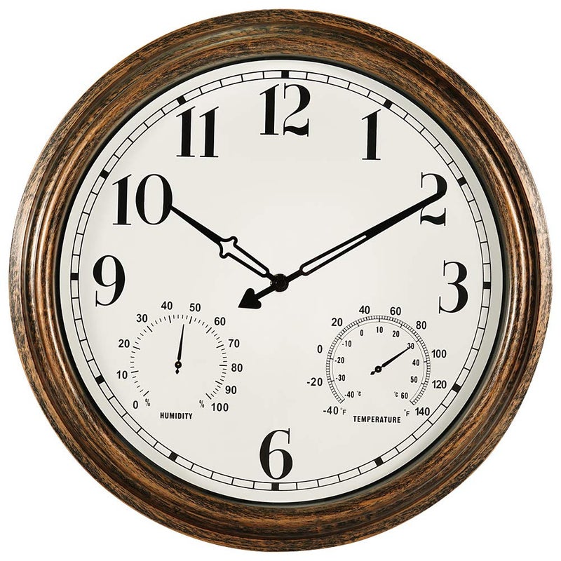 SMILEMARY 16 Inch Large Outdoor Wall ClockWaterproof Vintage NonTicking Clock with Thermometer and Hygrometer ComboBattery Operated Clock Wall Decorative Bronze 