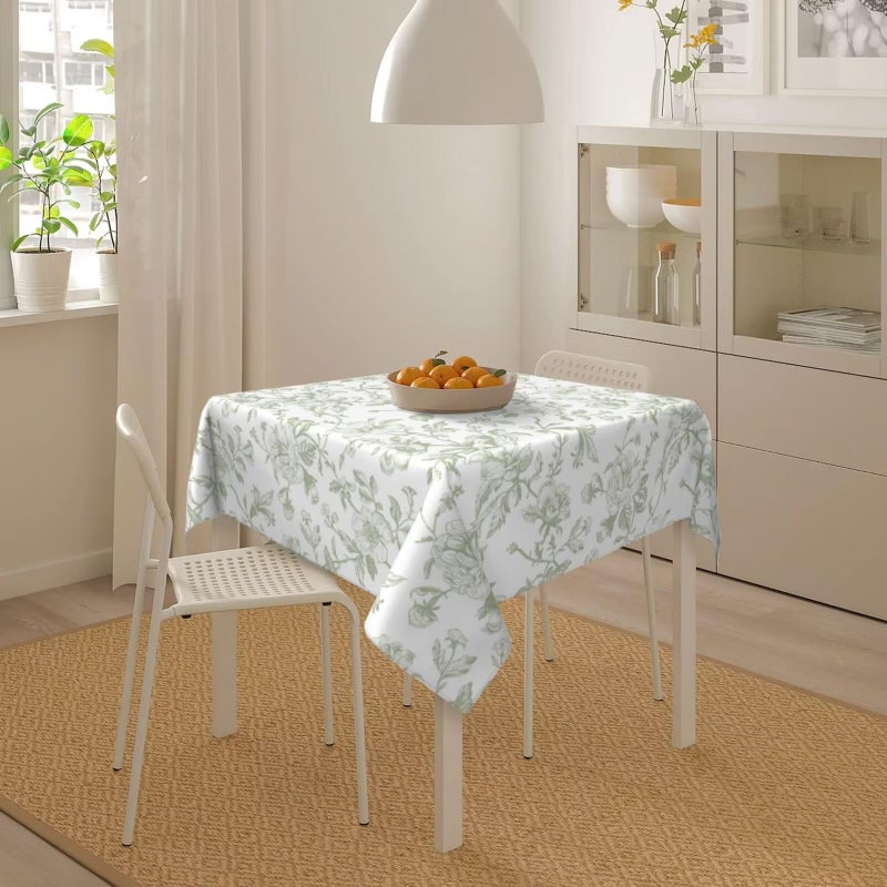 Sorktse Sage Green Floral Tablecloth Square 54 Inch Light Green Chinoiserie Floral Table Cloth Polyester Fabric Vintage Spring Summer Flowers Farmhouse Table Cover for Kitchen Party Picnic Outdoor Decor - Image 4