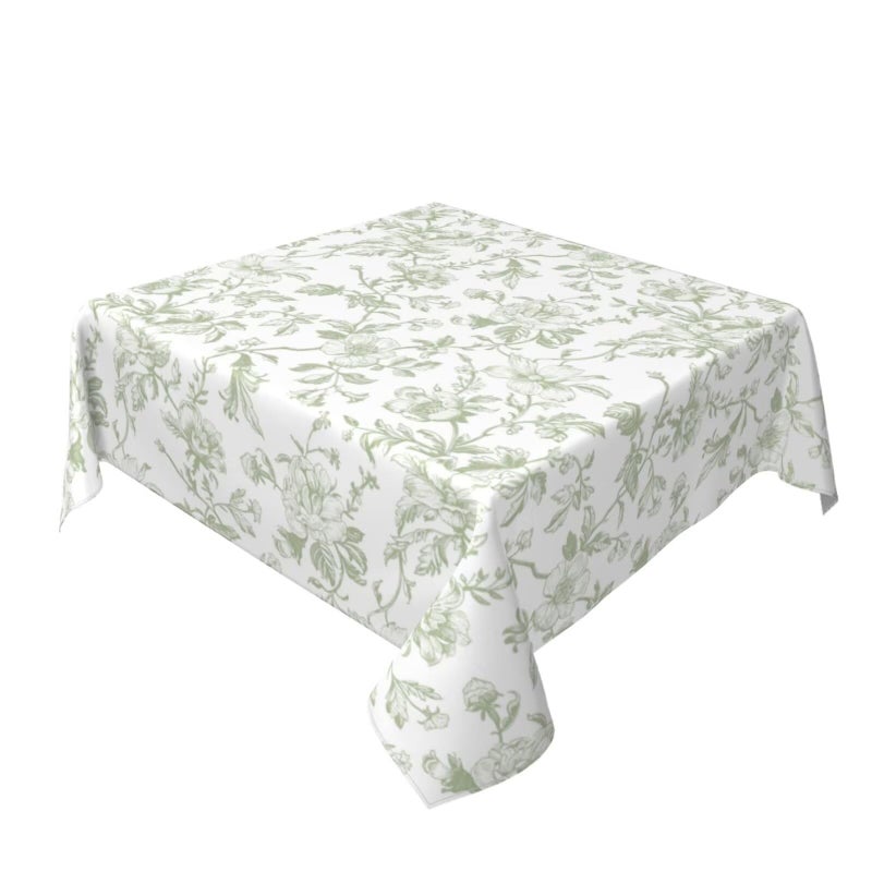 Sorktse Sage Green Floral Tablecloth Square 54 Inch Light Green Chinoiserie Floral Table Cloth Polyester Fabric Vintage Spring Summer Flowers Farmhouse Table Cover for Kitchen Party Picnic Outdoor Decor - Image 1