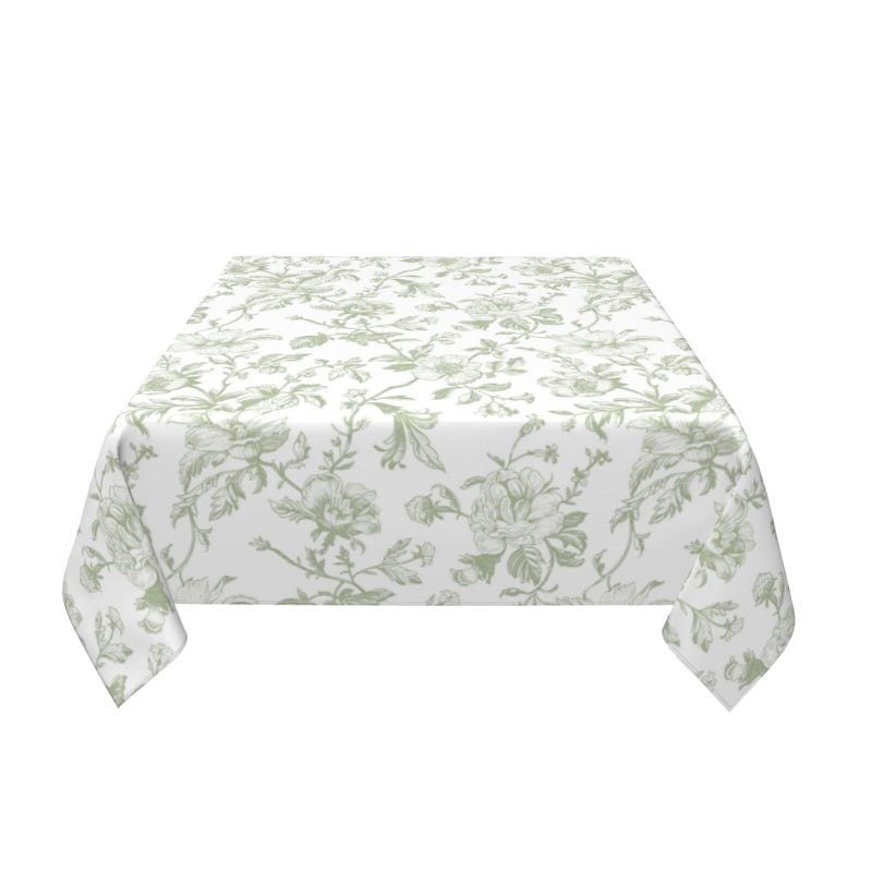 Sorktse Sage Green Floral Tablecloth Square 54 Inch Light Green Chinoiserie Floral Table Cloth Polyester Fabric Vintage Spring Summer Flowers Farmhouse Table Cover for Kitchen Party Picnic Outdoor Decor - Image 3