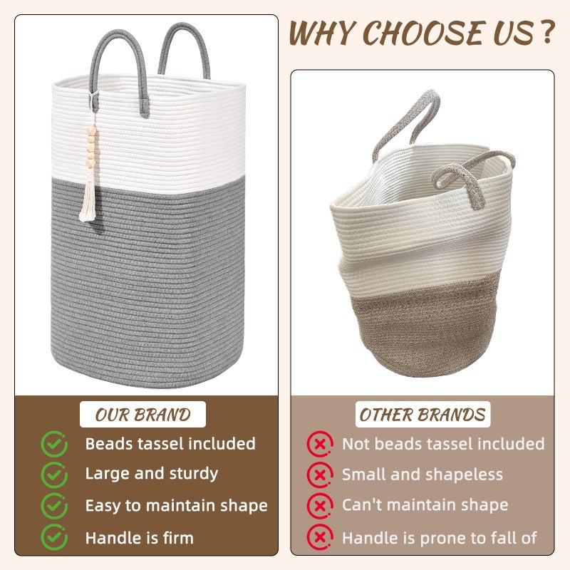 WENMER Woven Laundry Basket for Clothes, 65L Large Rectangle Laundry Hampers with Beads Tassel, Nursery Storage Basket for Toys, Tall Dirty Clothes Hamper for Bedroom Aesthetic, Laundry Room Organization - Image 4
