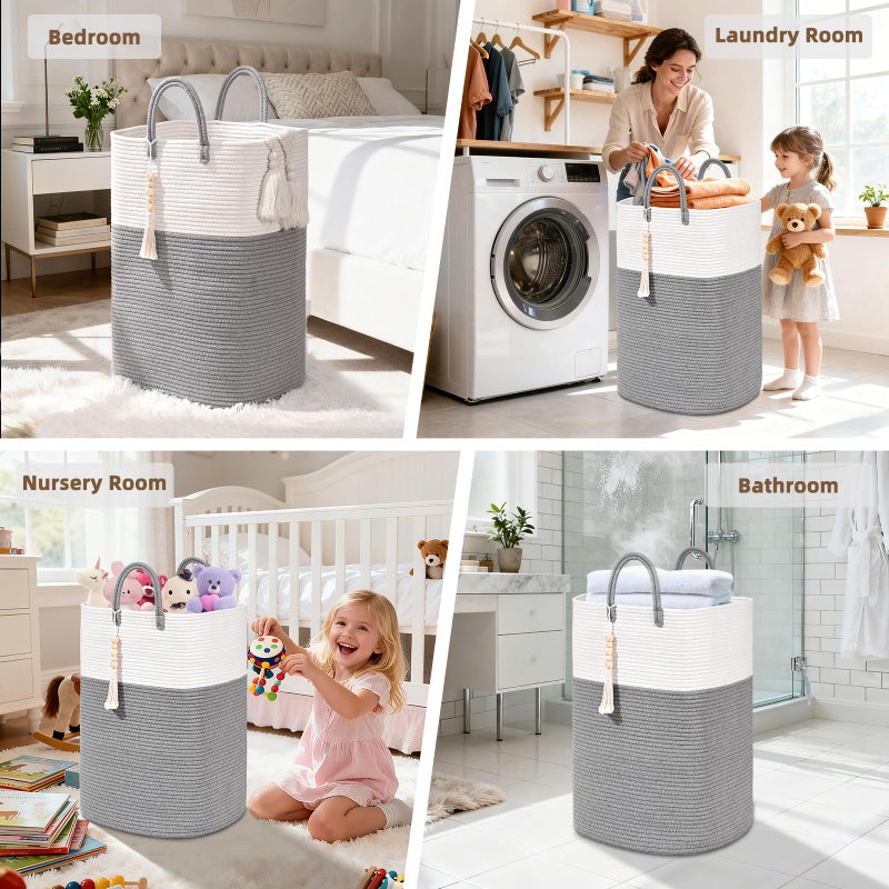 WENMER Woven Laundry Basket for Clothes, 65L Large Rectangle Laundry Hampers with Beads Tassel, Nursery Storage Basket for Toys, Tall Dirty Clothes Hamper for Bedroom Aesthetic, Laundry Room Organization - Image 5