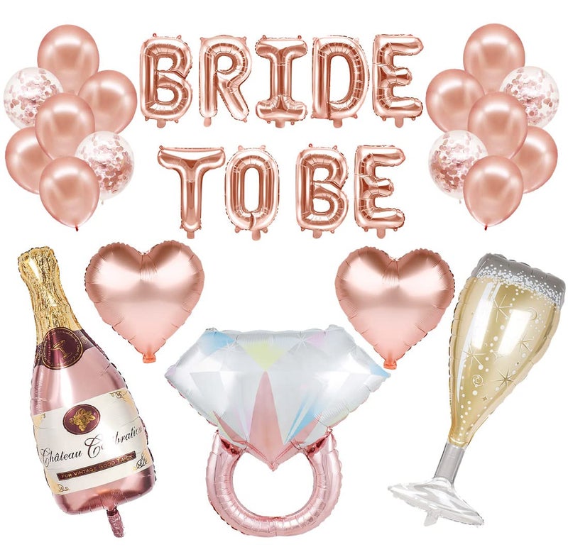 Yueshop Rose Gold Hen Party Decoration Set  BRIDE TO BE Letter Balloon 14 Latex Balloons 5 Foil Balloons 10M Ribbon for Bridal Shower