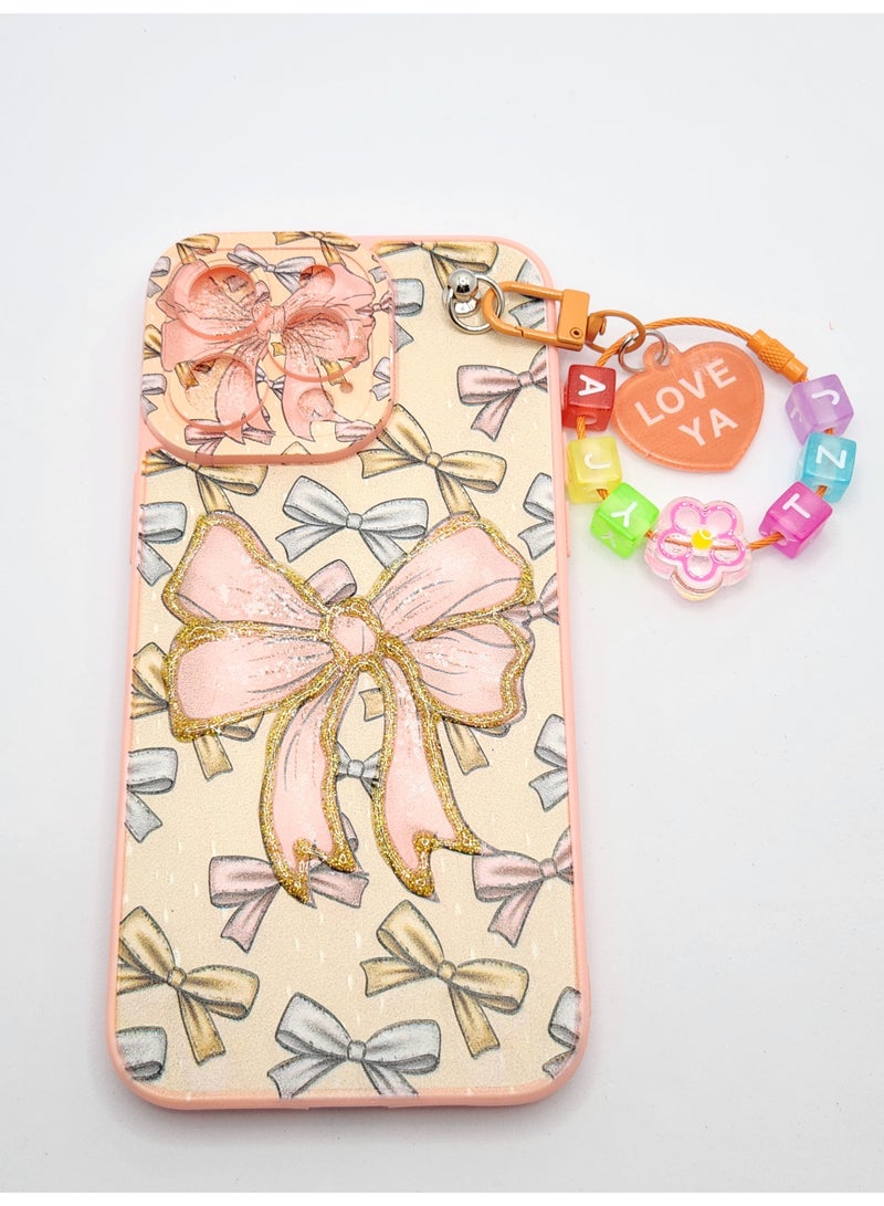 Acnor Bow Design Case for iPhone 15 Pro Max with Hand Strap and Charm – Glitter Protective Cover - Image 1