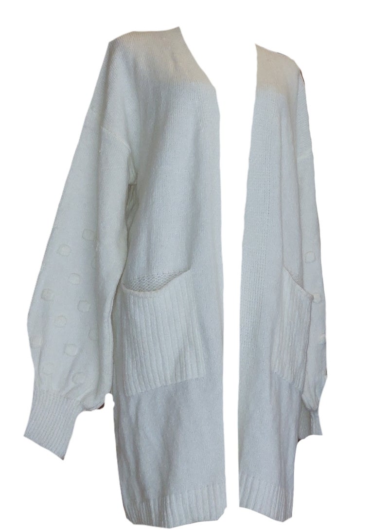 Women off white tricot oversized cardigan jacket  - Image 1