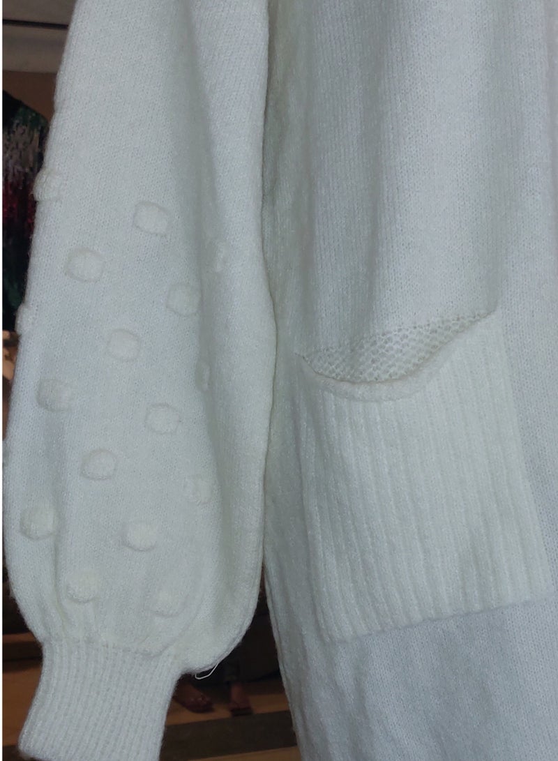 Women off white tricot oversized cardigan jacket  - Image 2