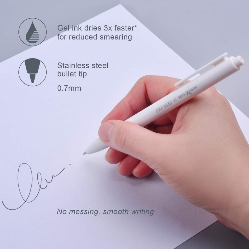 ParKoo Retractable Gel Pens: 12ct Black Ink 0.7mm Fine Point Tip White Pen, Quick Dry Smooth Writing Pens for Journaling Note Taking Sketching No Bleed & Smear - Image 3