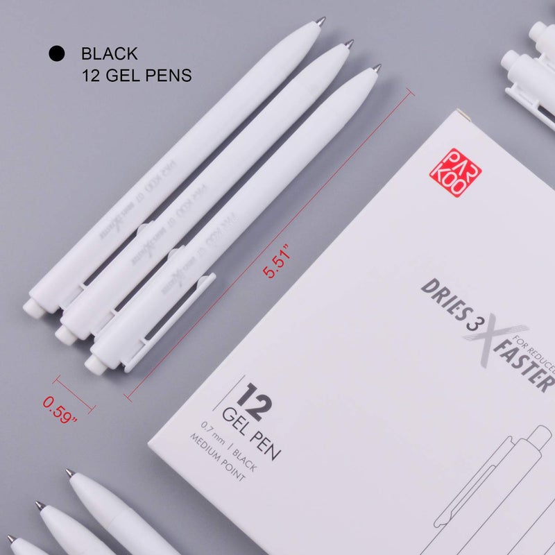 ParKoo Retractable Gel Pens: 12ct Black Ink 0.7mm Fine Point Tip White Pen, Quick Dry Smooth Writing Pens for Journaling Note Taking Sketching No Bleed & Smear - Image 2