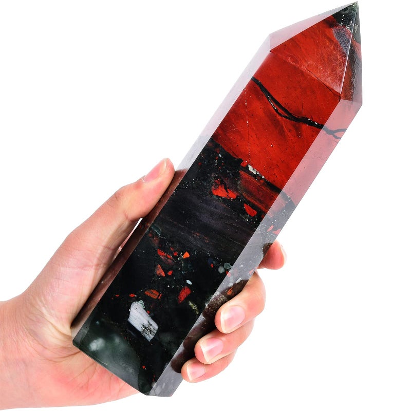 AMOYSTONE African Bloodstone Obelisk Large Healing Crystal Wand Tower 6 Faceted Column Reiki Chakra Meditation Therapy Red 1822 LBS