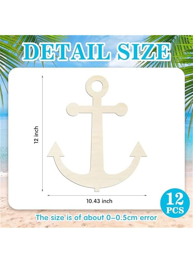 Arabest 12 Pack 12 Inch Blank Anchor Cutout Unfinished Wood Anchor Slices Wooden Anchor for Crafts Summer Anchor Shaped Ornaments Door Hanger Decor for Summer Home Party Decoration Craft Project - Image 2