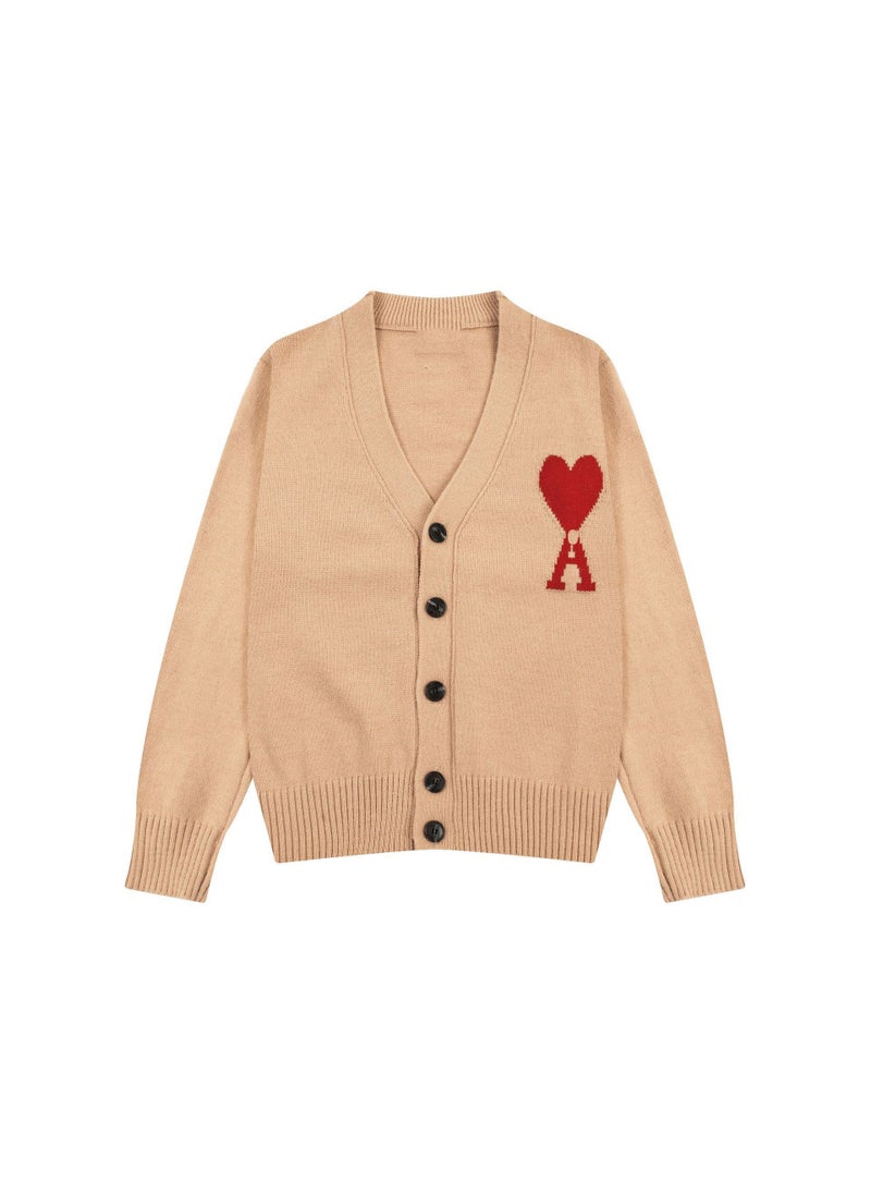 Generic - Trendy Brand Love Knit Cardigan Oversized V-Neck Sweater Khaki [a8129] - Image 1