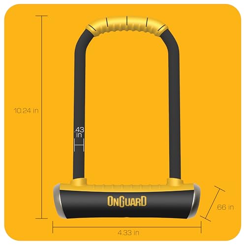 ONGUARD قفل دراجة أونغارد بروت LS U-Lock – قفل قوي بقطر 16.8 مم من الفولاذ المقسى مع شاكلة طويلة، 325 مم × 195 مم إطار، آلية قفل رباعية X4P، قضيب عرضي مطلي بالمطاط وحامل تركيب. - Image 2