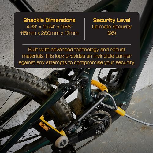 ONGUARD قفل دراجة أونغارد بروت LS U-Lock – قفل قوي بقطر 16.8 مم من الفولاذ المقسى مع شاكلة طويلة، 325 مم × 195 مم إطار، آلية قفل رباعية X4P، قضيب عرضي مطلي بالمطاط وحامل تركيب. - Image 4