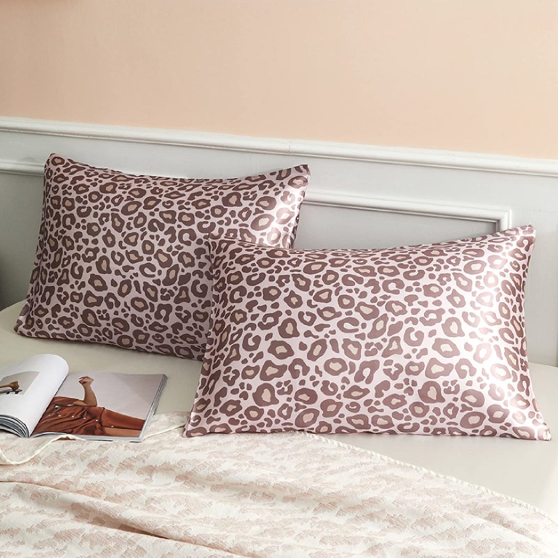 LCBD Satin Pillowcase للشعر والبشرة الوردي النمر المطبوعة وسادة طباعة مجموعة من 2 أغطية وسادة الحرير الحريرية الحرير للنساء مع إغلاق المغلف - Image 1