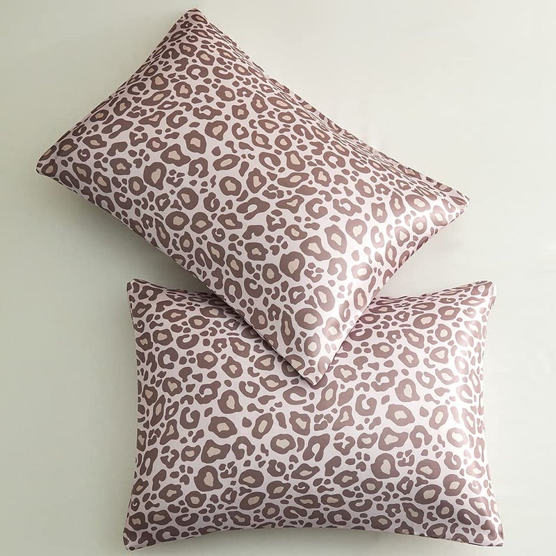 LCBD Satin Pillowcase للشعر والبشرة الوردي النمر المطبوعة وسادة طباعة مجموعة من 2 أغطية وسادة الحرير الحريرية الحرير للنساء مع إغلاق المغلف - Image 4