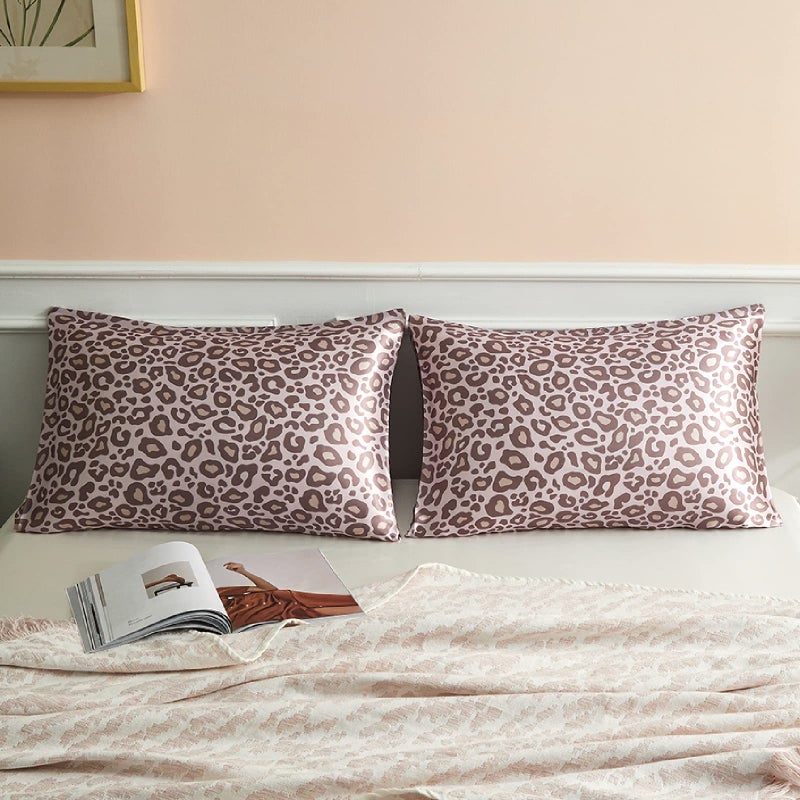 LCBD Satin Pillowcase للشعر والبشرة الوردي النمر المطبوعة وسادة طباعة مجموعة من 2 أغطية وسادة الحرير الحريرية الحرير للنساء مع إغلاق المغلف - Image 2