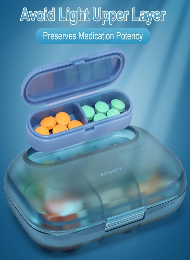 Toplive 6 Compartments Small Pill Case Travel Pill Organizer Pocket Medication Travel Case Portable Small Pill Container with Magnet Light-Proof Mini Pill Box, Blue - Image 2