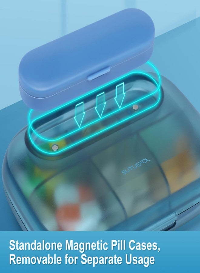 Toplive 6 Compartments Small Pill Case Travel Pill Organizer Pocket Medication Travel Case Portable Small Pill Container with Magnet Light-Proof Mini Pill Box, Blue - Image 3