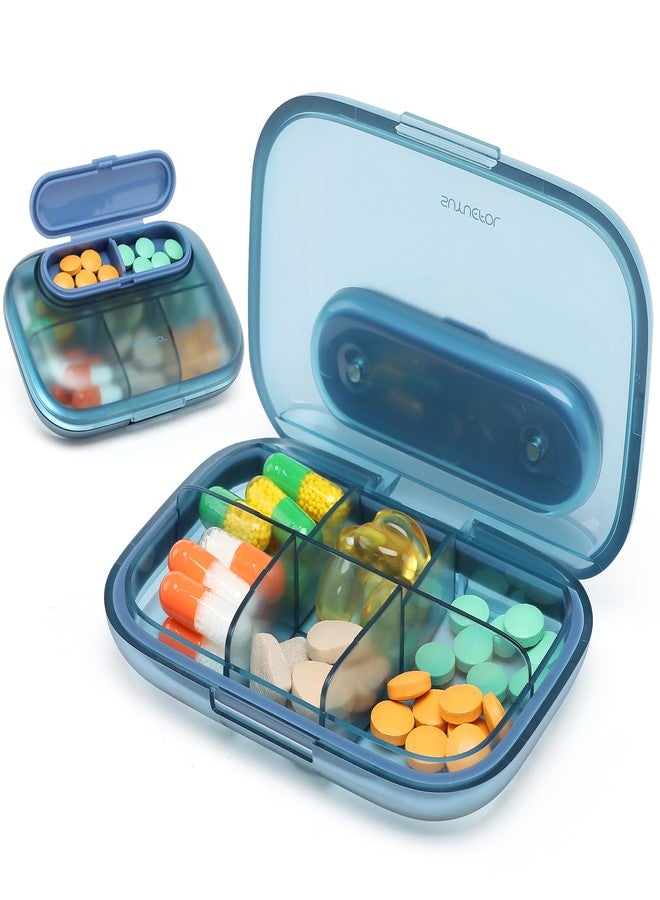 Toplive 6 Compartments Small Pill Case Travel Pill Organizer Pocket Medication Travel Case Portable Small Pill Container with Magnet Light-Proof Mini Pill Box, Blue - Image 1