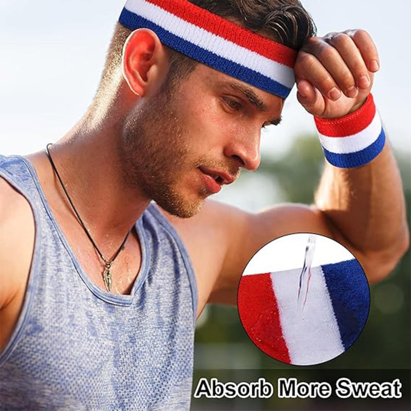 Favofit Sweat Band Headband Wristbands for Men - Head Wrist Sweatband Set for Women Kids Boys Girls - Ideal for Sports Athletics Event Workout Exercise Basketball Running Tennis Football - Image 3