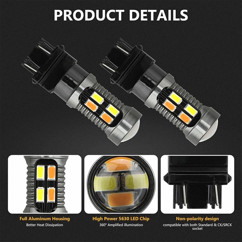 مصباح LED ثنائي اللون أبيض كهرماني T25 3157 P27 7W مع نظام Canbus لمصباح فرامل السيارة والإنارة الخلفية وإشارة الانعطاف - Image 4