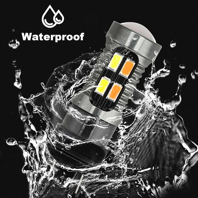 مصباح LED ثنائي اللون أبيض كهرماني T25 3157 P27 7W مع نظام Canbus لمصباح فرامل السيارة والإنارة الخلفية وإشارة الانعطاف - Image 5