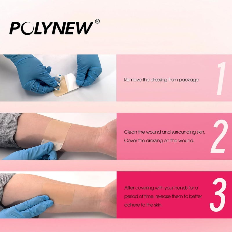 POLYNEW 2 x 3 Extra Thin Hydrocolloid Dressing  10 Pack Waterproof Wound Patches for Light Exudate Pressure Ulcers Bed Sores  Adhesive Bandages - Image 3