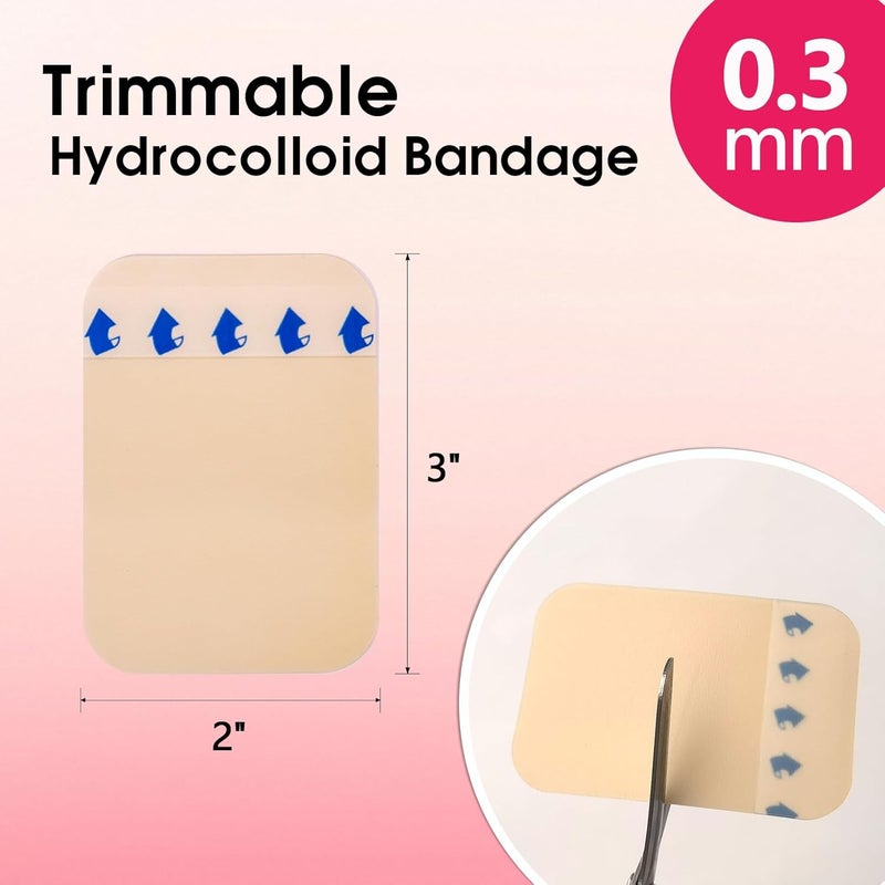 POLYNEW 2 x 3 Extra Thin Hydrocolloid Dressing  10 Pack Waterproof Wound Patches for Light Exudate Pressure Ulcers Bed Sores  Adhesive Bandages - Image 2