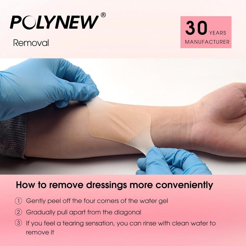 POLYNEW 2 x 3 Extra Thin Hydrocolloid Dressing  10 Pack Waterproof Wound Patches for Light Exudate Pressure Ulcers Bed Sores  Adhesive Bandages - Image 4