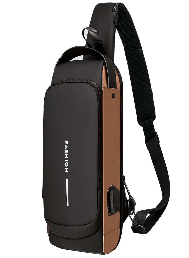 FACEFAB Waterproof Anti-theft Crossbody Bag With Password Zipper Lock & USB Charging Port, Men's Shoulder Chest Daypack Bag Travel Hiking Sling Backpack (Multicolor) - Image 1