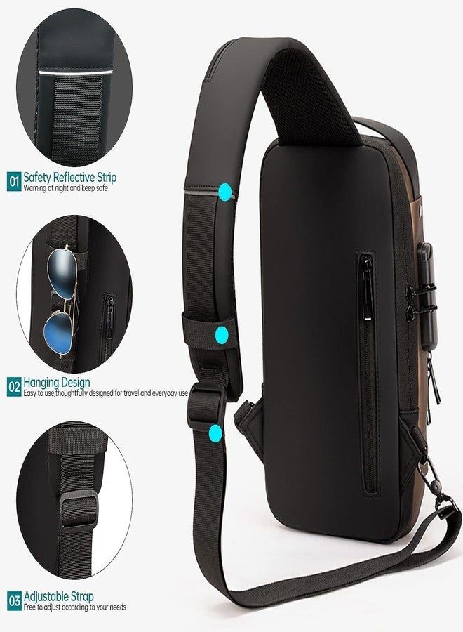 FACEFAB Waterproof Anti-theft Crossbody Bag With Password Zipper Lock & USB Charging Port, Men's Shoulder Chest Daypack Bag Travel Hiking Sling Backpack (Multicolor) - Image 3