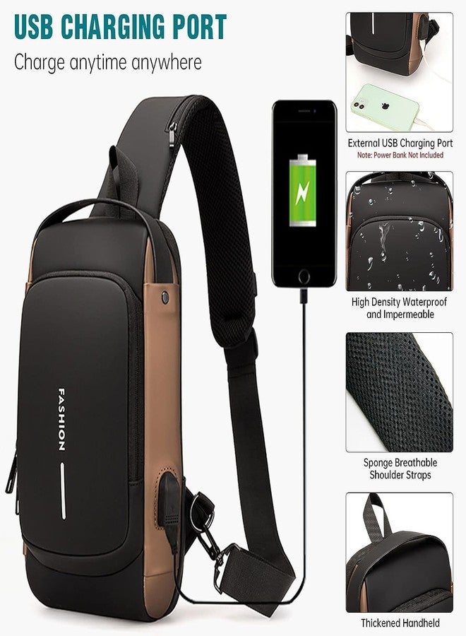 FACEFAB Waterproof Anti-theft Crossbody Bag With Password Zipper Lock & USB Charging Port, Men's Shoulder Chest Daypack Bag Travel Hiking Sling Backpack (Multicolor) - Image 2