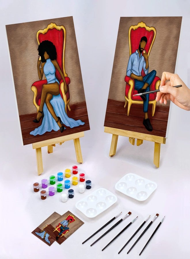 Nuberlic 2 Pack 8x10 Canvas Painting Kit Bundle,Couples Paint Party Kits Pre Drawn Canvas for Painting for Adult,Afro King Queen Love Couple Pre Drawn Stretched Canvas Kit Art Set - Image 2