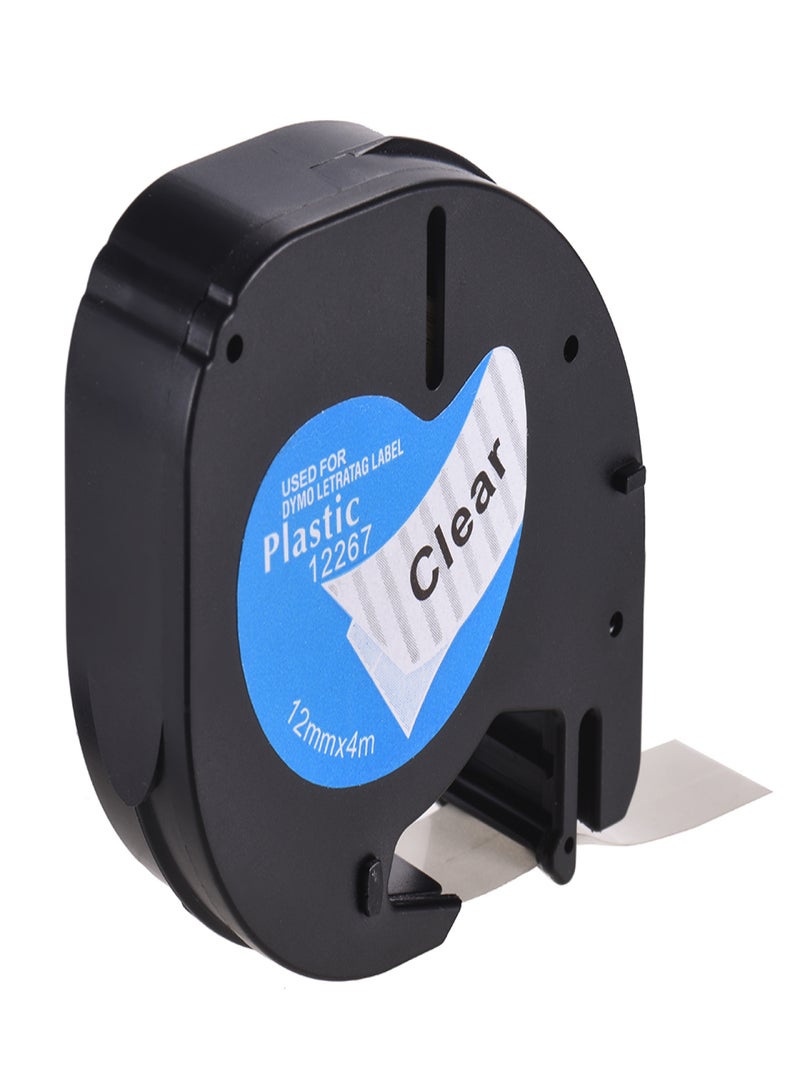 شريط ملصقات 12267 بلاستيك ذاتي اللصق، أسود، طباعة على شريط شفاف، 1/2 بوصة * 13 قدمًا، 12 مم * 4 أمتار، لآلة صنع الملصقات DYMO LT-100H، لفة واحدة - Image 4