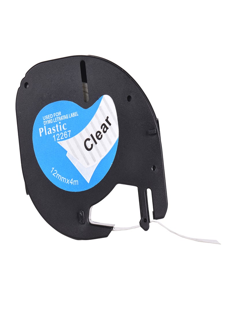شريط ملصقات 12267 بلاستيك ذاتي اللصق، أسود، طباعة على شريط شفاف، 1/2 بوصة * 13 قدمًا، 12 مم * 4 أمتار، لآلة صنع الملصقات DYMO LT-100H، لفة واحدة - Image 3