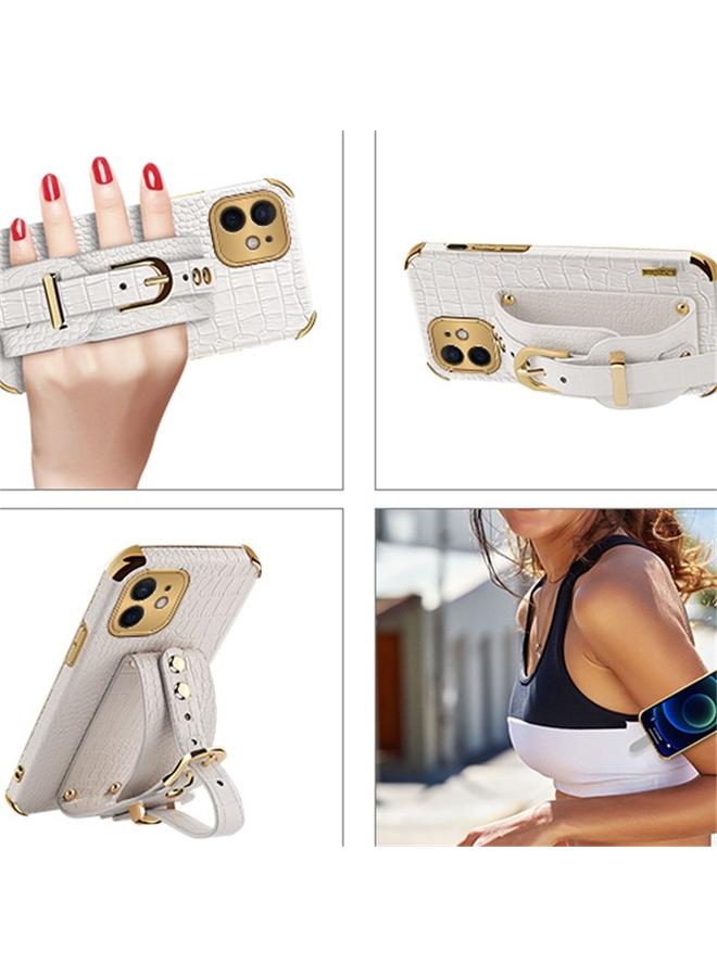 Zaboon Case For iPhone 12 Electroplated TPU Crocodile Pattern Leather Case with Wrist Strap - Image 4