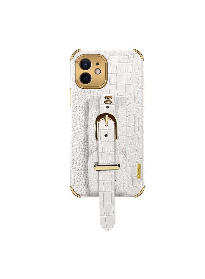Zaboon Case For iPhone 12 Electroplated TPU Crocodile Pattern Leather Case with Wrist Strap - Image 2