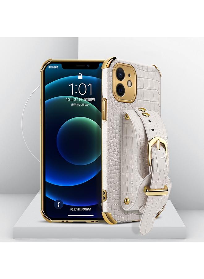 Zaboon Case For iPhone 12 Electroplated TPU Crocodile Pattern Leather Case with Wrist Strap - Image 1