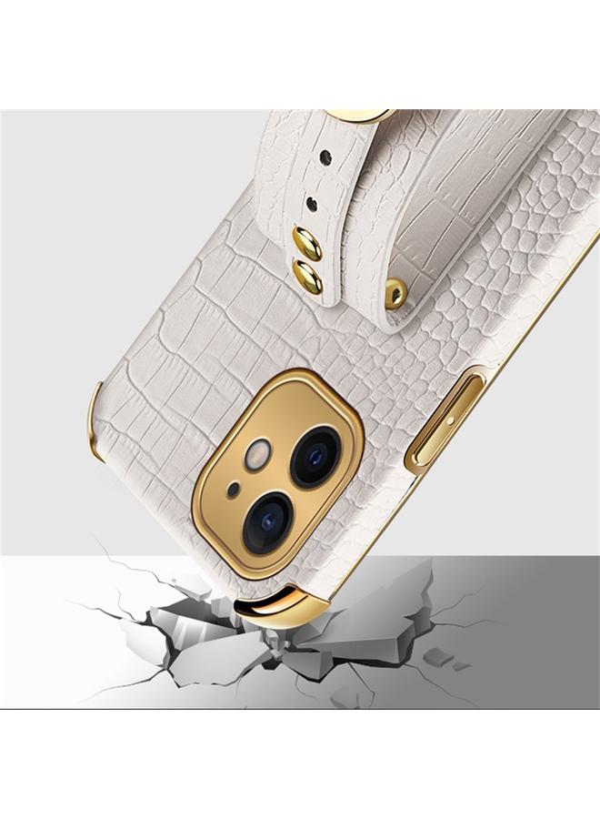 Zaboon Case For iPhone 12 Electroplated TPU Crocodile Pattern Leather Case with Wrist Strap - Image 5