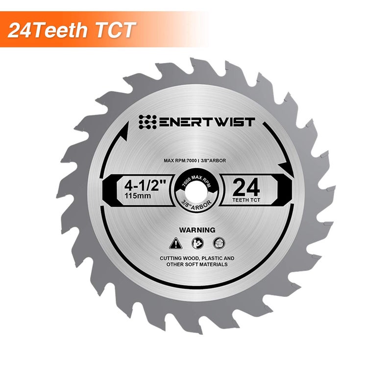 ENERTWIST مجموعة شفرات منشار دائري مدمجة ENERTWIST 4-1/2 بوصة، عبوة من 4 قطع شفرات منشار TCT/HSS/ماسية متنوعة لقطع الخشب/البلاستيك/المعدن/البلاط، 3/8 بوصة محور، ET-CSA-4 - Image 2