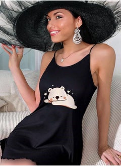 Generic Short nightgown with a cartoon bear print design  - Image 1