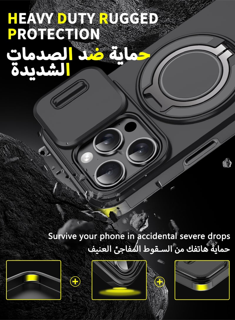 عش زي غلاف آيفون 11 برو ماكس بغطاء كاميرا منزلق، ملمس ناعم، مغناطيس MagSafe، حامل حلقة دوارة 360 درجة، حماية ضد الصدمات مع وسائد هوائية بارتفاع خفيف عند الزوايا، أسود، 1 قطعة - Image 3