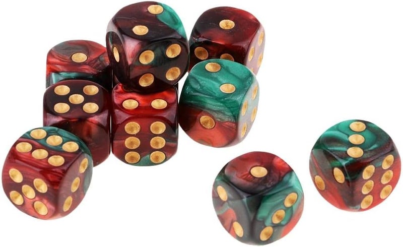klarako 10pcs 16mm Opaque Six Sided Spot Dice Games D6 D&D RPG  Red+Green, as described - Image 1