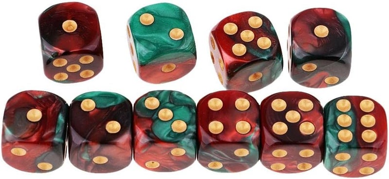 klarako 10pcs 16mm Opaque Six Sided Spot Dice Games D6 D&D RPG  Red+Green, as described - Image 2