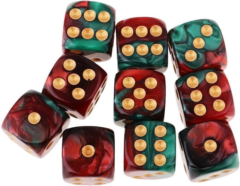 klarako 10pcs 16mm Opaque Six Sided Spot Dice Games D6 D&D RPG  Red+Green, as described - Image 4