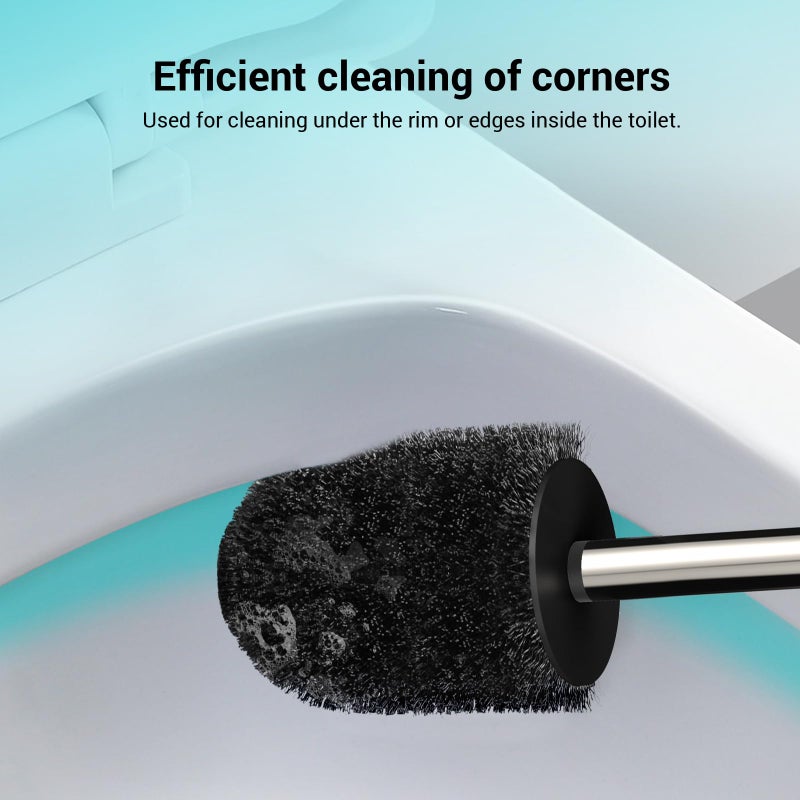 AONEZ Toilet Brush, Compact Size Toilet Bowl Brush with Stainless Steel Handle, Small Size Plastic Holder Easy to Hide, Space Saving for Storage, Drip-Proof, Easy to Assemble, Deep Cleaning Black - Image 4