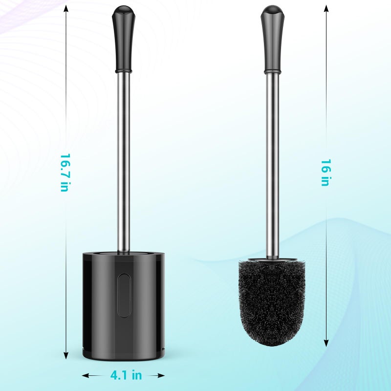 AONEZ Toilet Brush, Compact Size Toilet Bowl Brush with Stainless Steel Handle, Small Size Plastic Holder Easy to Hide, Space Saving for Storage, Drip-Proof, Easy to Assemble, Deep Cleaning Black - Image 2